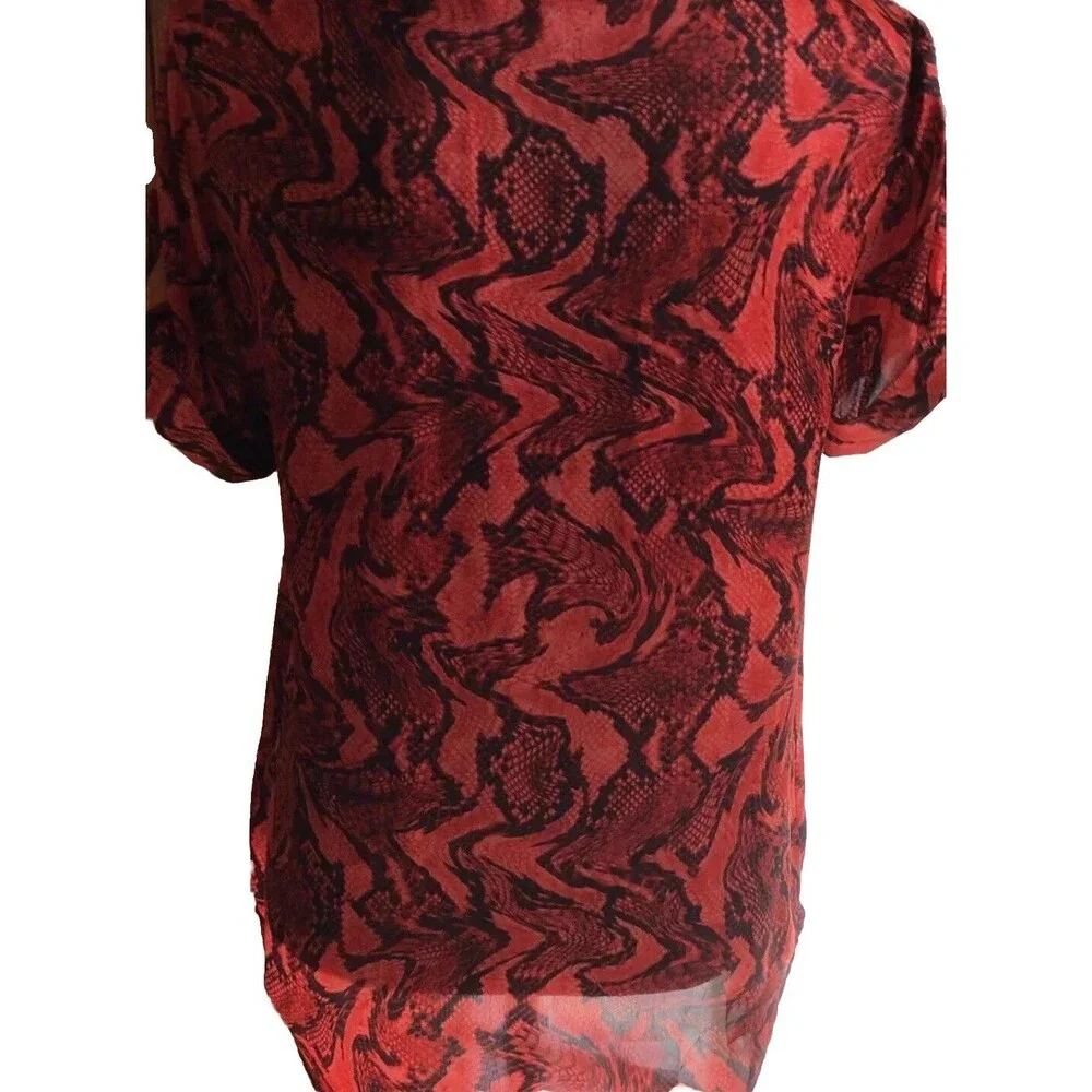 Michael Kors Blouse Women's Small Wavey Artsy Snake Printish Red Short Roll Tab